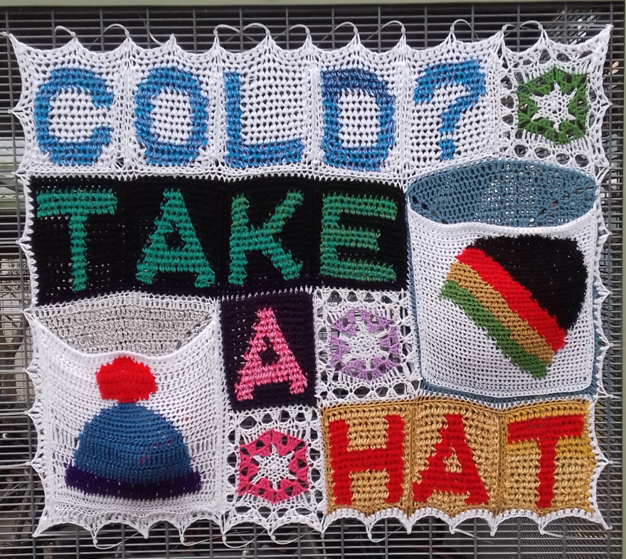 Brighton yarnbomber creates crochet hat dispenser to keep neighbourhood's heads warm - Brighton and Hove News