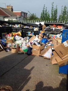 Rubbish piles up at the Hanover Centre recycling centre this week following Monday's strike