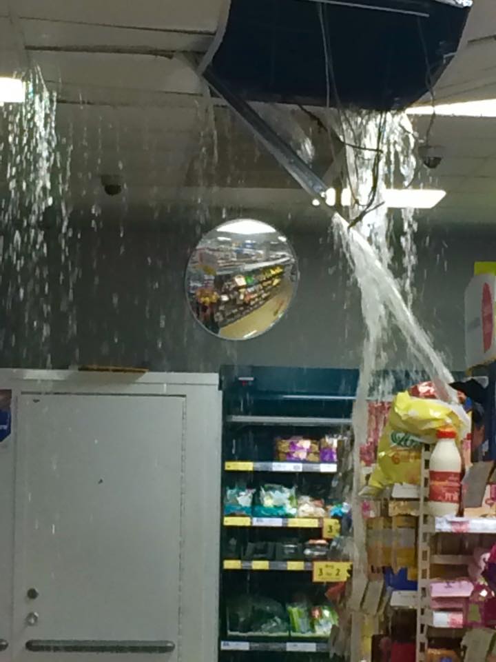 Brighton Tesco evacuated after storm water crashes through roof