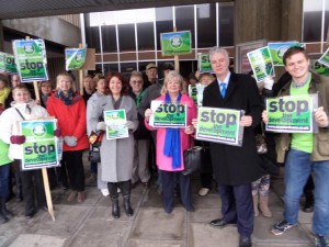 Nancy Platts, Mary Mears, Simon Kirby and others protest against the Meadow Vale planning application