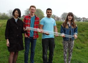 Varndean College chemistry students Raef Darwish, Nathan Head and Yimeng Jiao with Eliza McHugh, part of last year’s Royal Society of Chemistry competition team