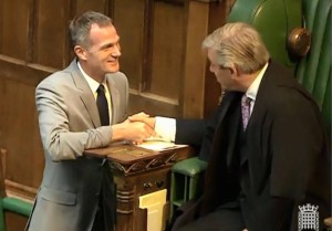 Peter Kyle shakes hands with Speaker John Bercow after being sworn in