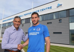 Chris Hughton welcomes Tomer Hemed to Brighton and Hove Albion. Picture by Paul Hazelwood/BHAFC