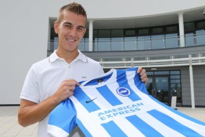Uwe Hunemeier signing for Brighton at the American Express Community Stadium, Brighton and Hove, England on 12th August 2015.