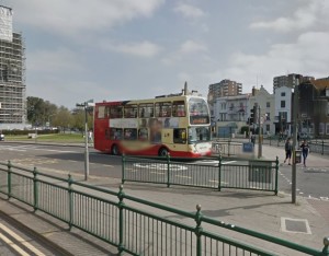 Bus waiting at lights