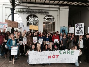 Junior doctors at Brighton Station before heading off to a protest march in London last October