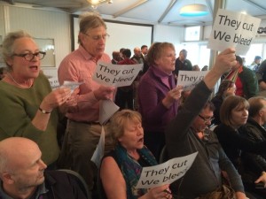 Protesters at the Brighton and Hove City Council annual budget meeting at the County Ground - Picture by Valerie Paynter