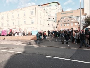 Doctors on strike outside the Royal Sussex County Hospital in Brighton in February