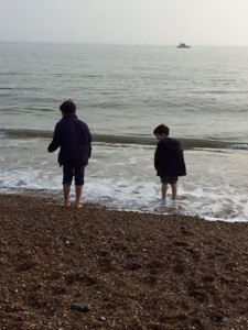 Theo and Bailey brave the waters for the first paddle of the year