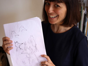 Noemi with some of Dan's illustrations 