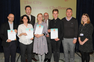 HBinnovationawards20.jpg Brighton & Hove City Council held The City Innovation Challenge awards ceremony at the Hilton Brighton Metropole Hotel today (Wednesday 27th April 2016). Pictured: Front (l-r) - award winners Peter Huntbach, Rhian White, Emily O'Brien and Josh White with Councillor Tom Bewick and communications officer Rachael Harding. Back (l-r) - BHCC chief executive Geoff Raw and Councillor Warren Morgan. Picture: Hannah Brackenbury / Brighton & Hove City Council