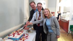 BHT chief executive Andy Winter, Brighton and Hove mayor Pete West and Sussex police and crime commissioner Katy Bourne celebrate 250 years of St Stephen's Hall, home of the First Base Day Centre