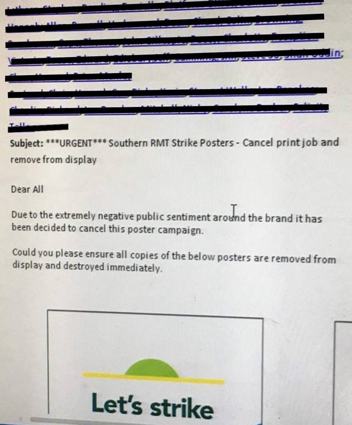 Southern takes down ‘tweet the RMT’ station posters after backlash – but campaign continues