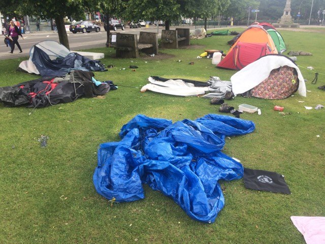 Homeless camp rebuilds after windswept night