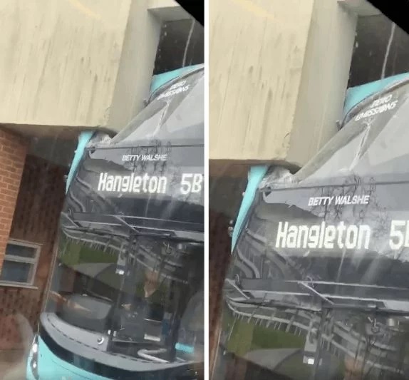 Bus crashes into university building