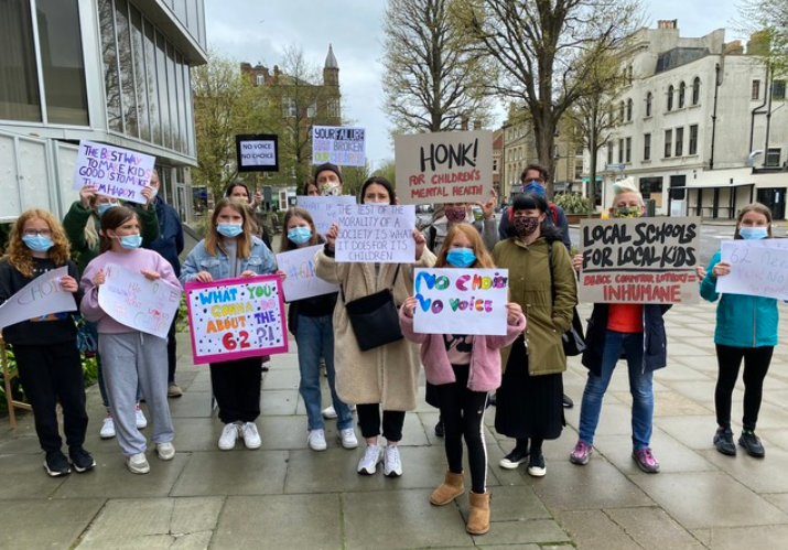 Parents and children protest about school places outside Hove Town Hall