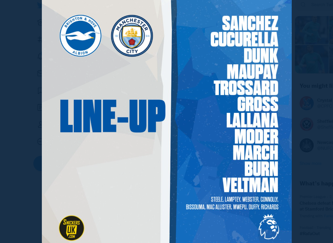 Premier League Match Day 9 – Brighton & Hove Albion v Manchester City
