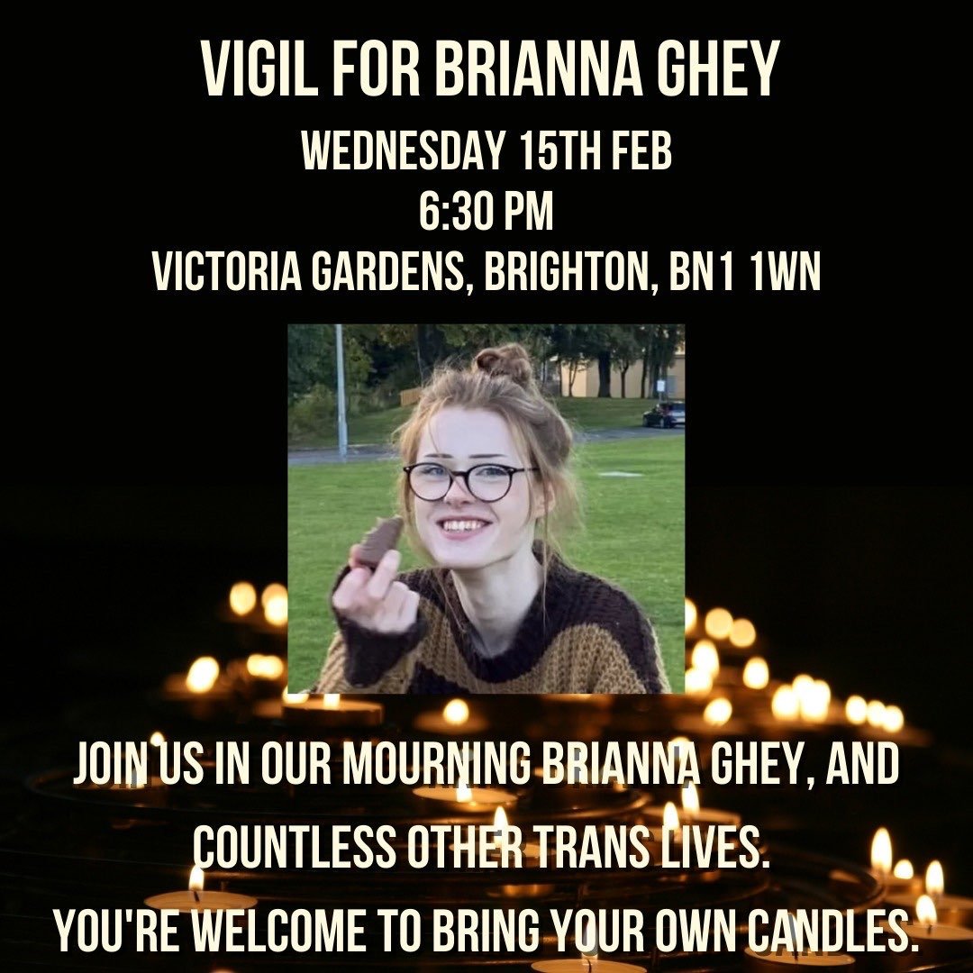 Vigil to be held in Brighton after trans girl killed in Cheshire