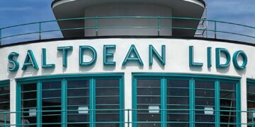Replica of original Saltdean Lido neon sign installed