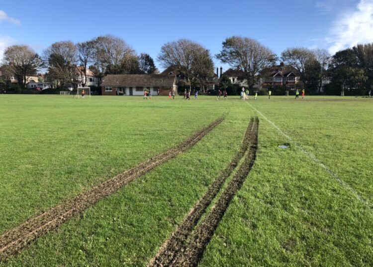 Council van rips up cricket pitch