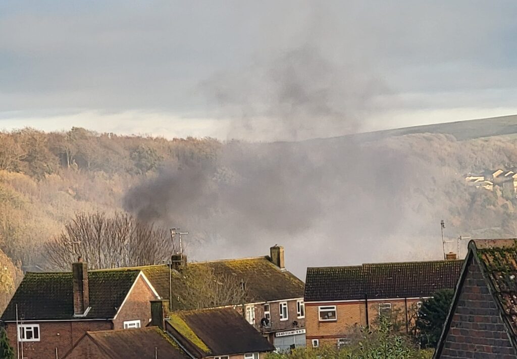 Smoke in air above houses in Hawkhurst Road.