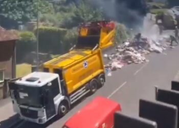 Bin lorry fire closes Brighton road
