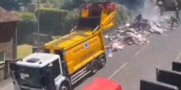 Bin lorry fire closes Brighton road