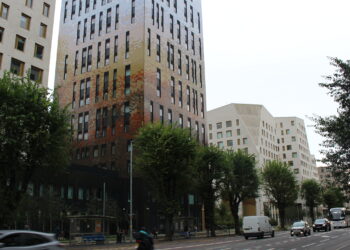 The University of Brighton campus buildings near Mithras House on Lewes Road.