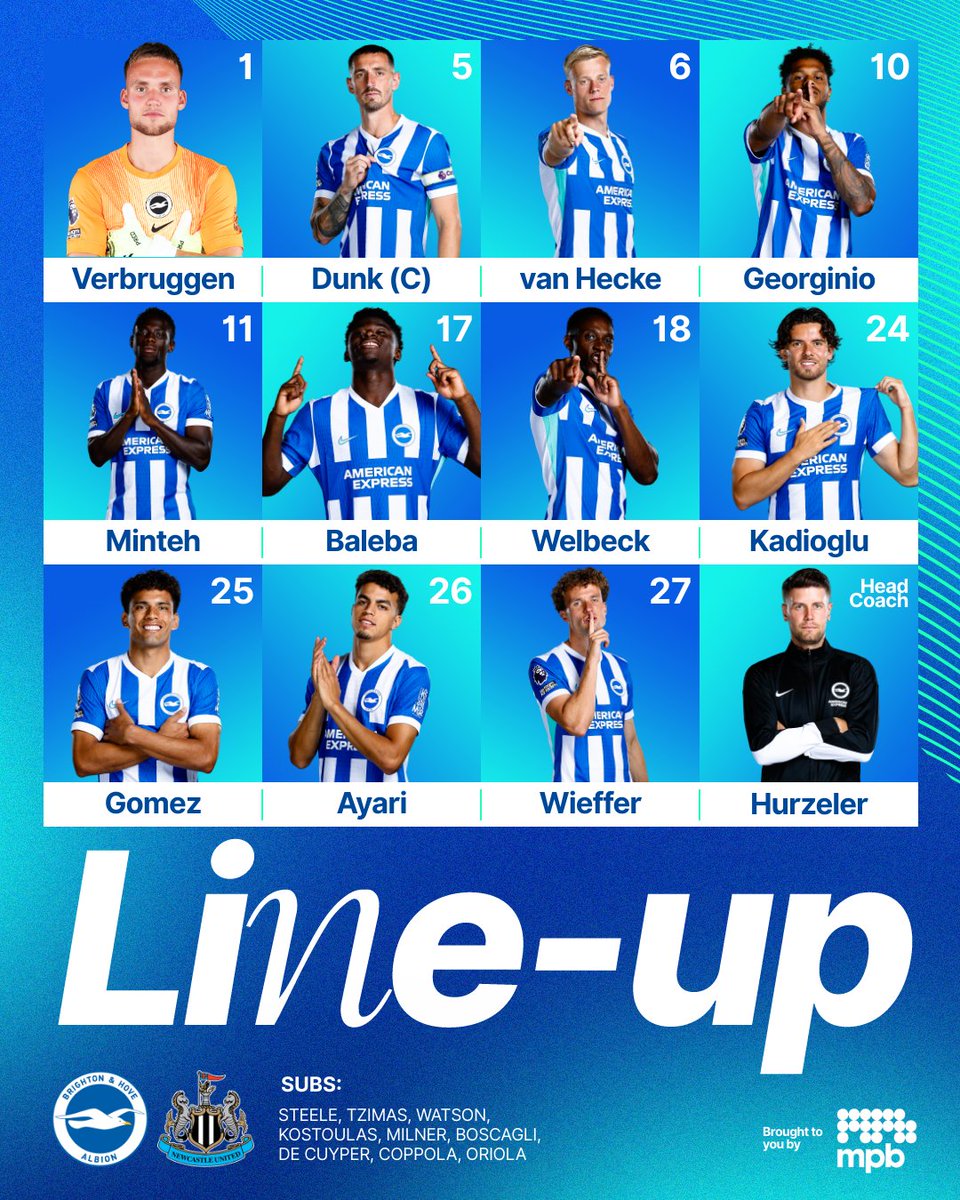 Rutter to start as Brighton and Hove Albion host Newcastle United