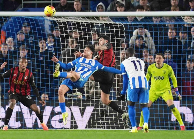 Kostoulas rescues Brighton and Hove Albion with stunning overhead kick in stoppage time