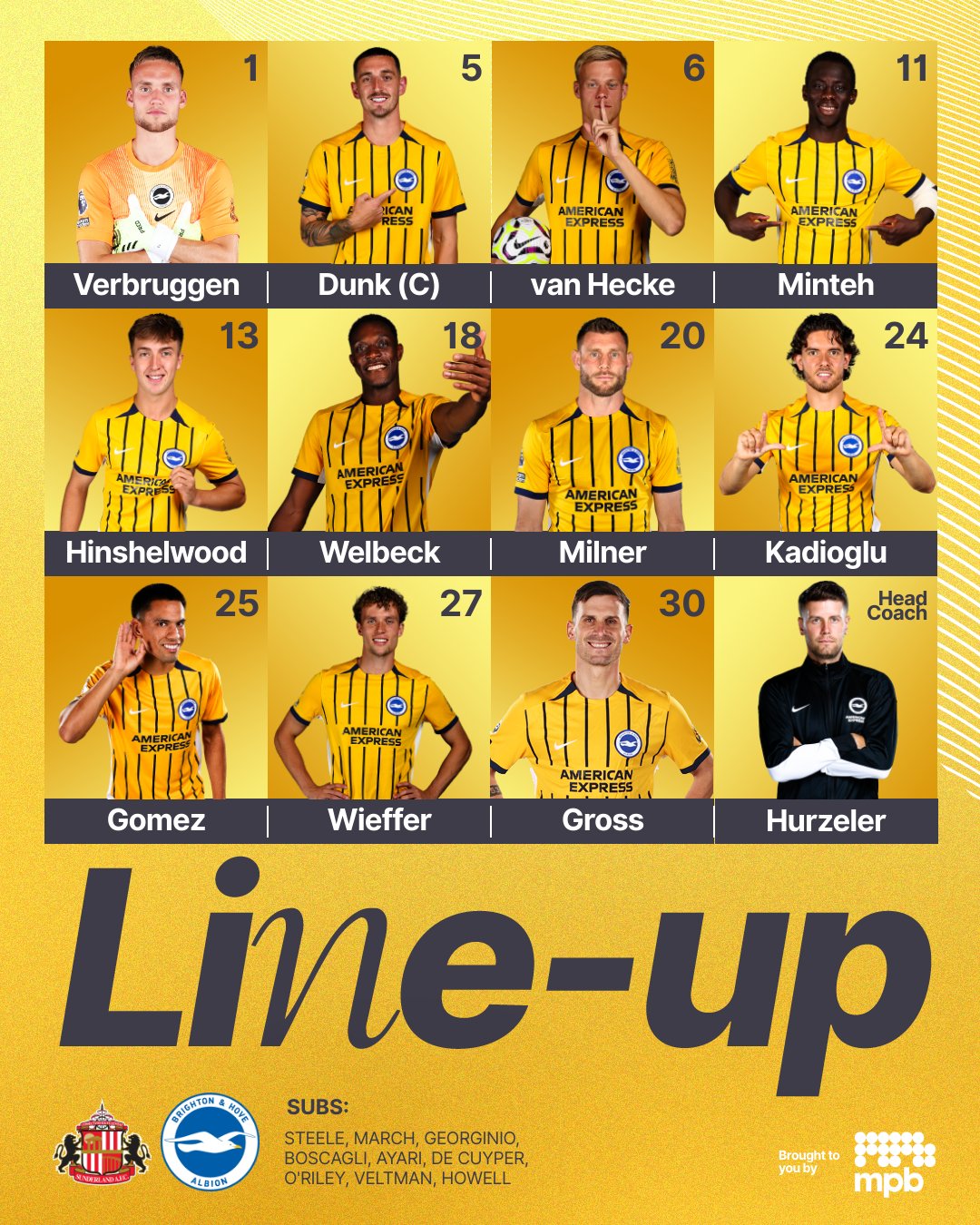 Dunk back as Brighton and Hove Albion face Sunderland