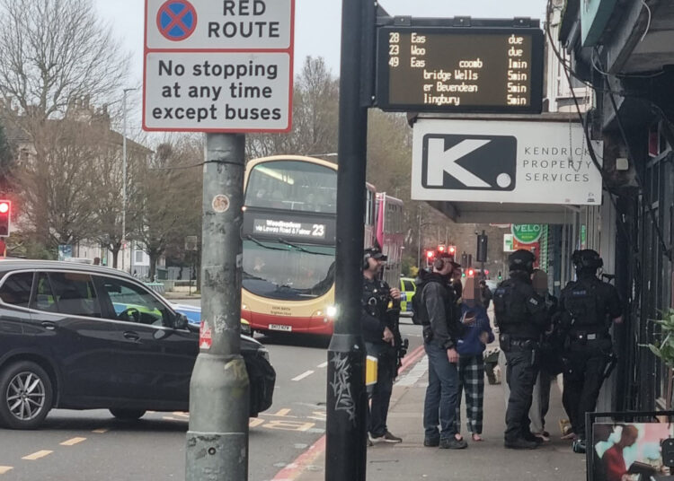 Armed police close Lewes Road