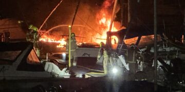 Boat destroyed by fire at marina