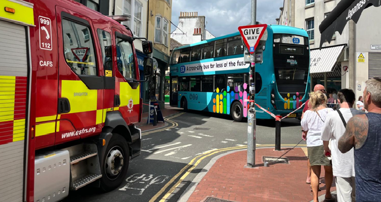 Bus crash blocks narrow Brighton street
