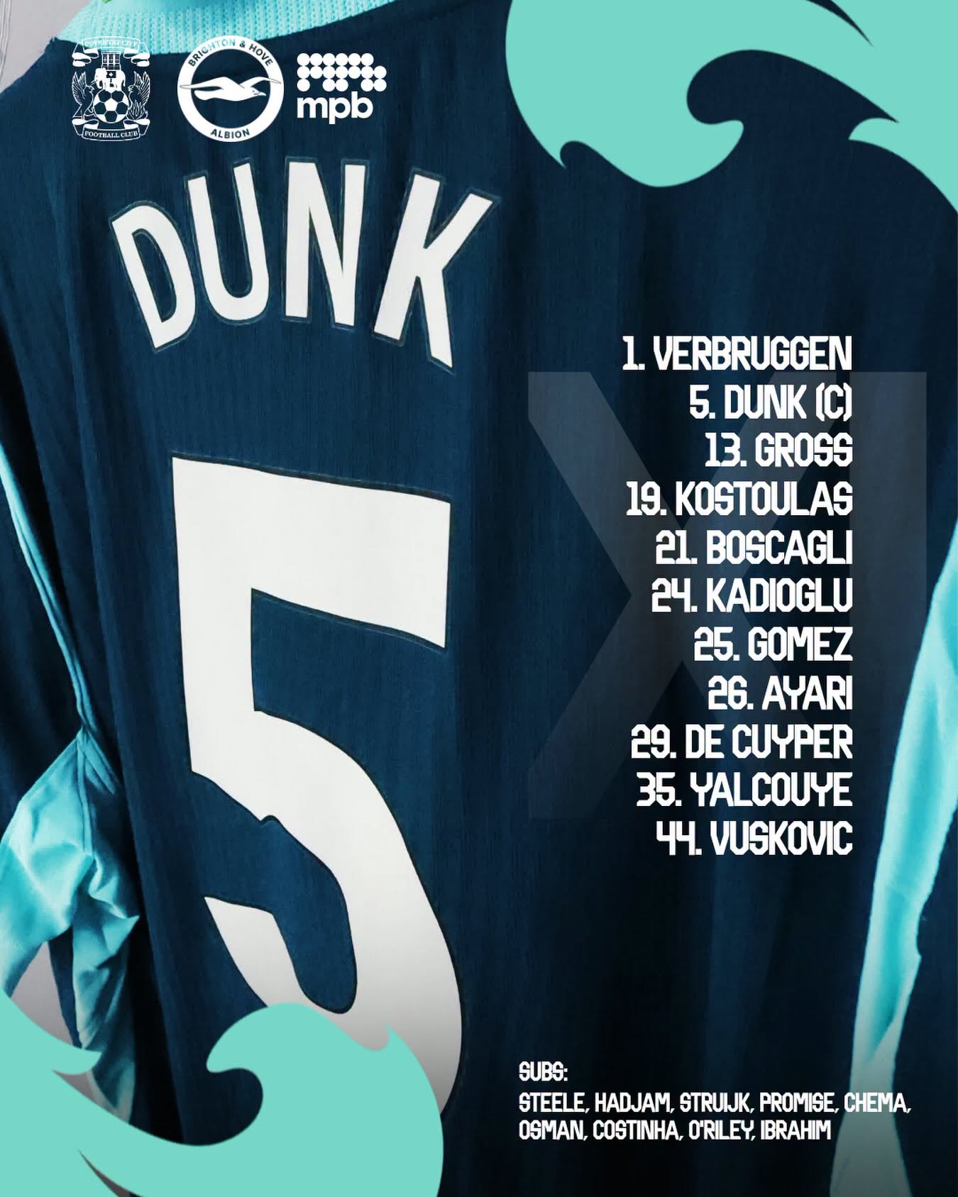 Brighton and Hove Albion to field unchanged side at Coventry