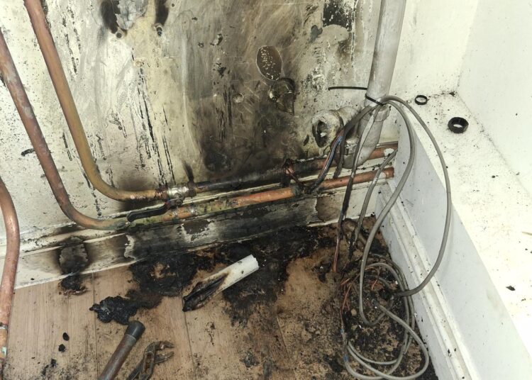 Drill battery sparks city centre fire