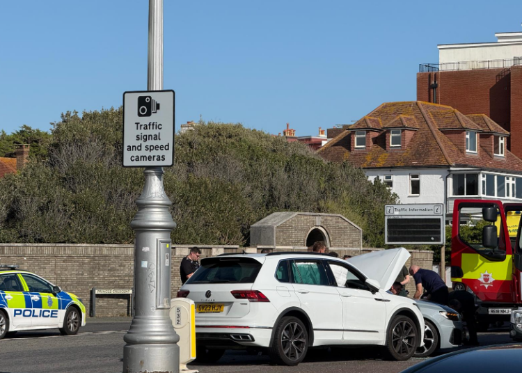 Three taken to hospital after crash closes A259 seafront road